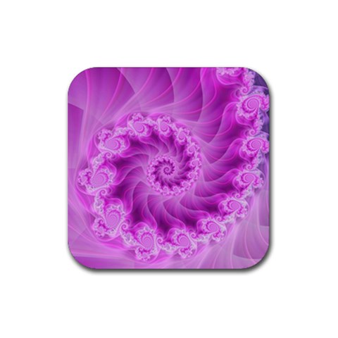 Silky Pink Spiral Fractal  Rubber Coaster (Square) from ArtsNow.com Front