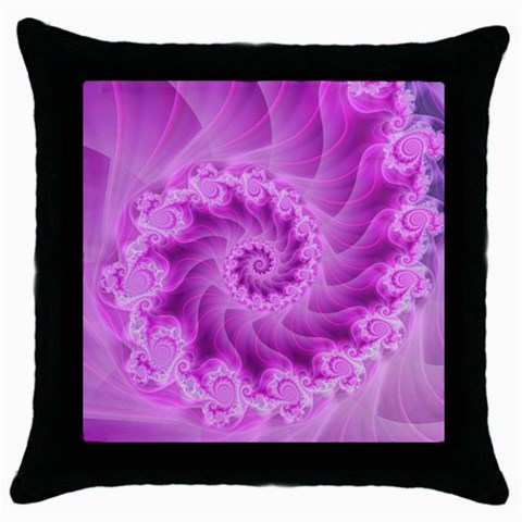 Silky Pink Spiral Fractal  Throw Pillow Case (Black) from ArtsNow.com Front