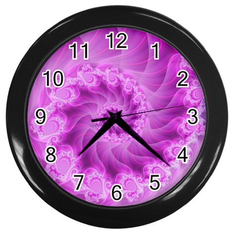 Silky Pink Spiral Fractal  Wall Clock (Black) from ArtsNow.com Front