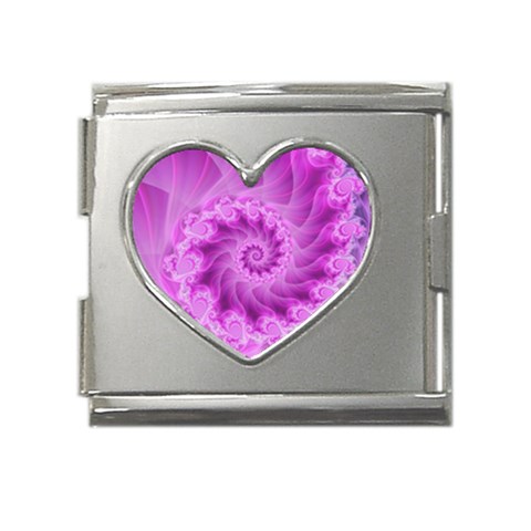 Silky Pink Spiral Fractal  Mega Link Heart Italian Charm (18mm) from ArtsNow.com Front