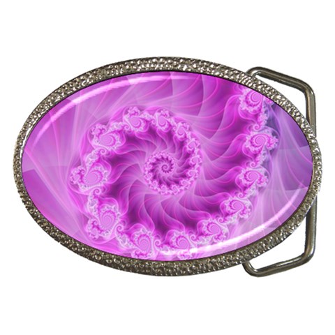 Silky Pink Spiral Fractal  Belt Buckle from ArtsNow.com Front