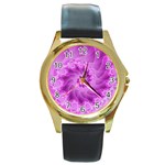 Silky Pink Spiral Fractal  Round Gold Metal Watch