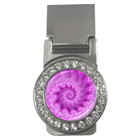 Silky Pink Spiral Fractal  Money Clip (CZ) from ArtsNow.com Front