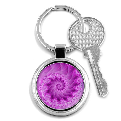 Silky Pink Spiral Fractal  Key Chain (Round) from ArtsNow.com Front