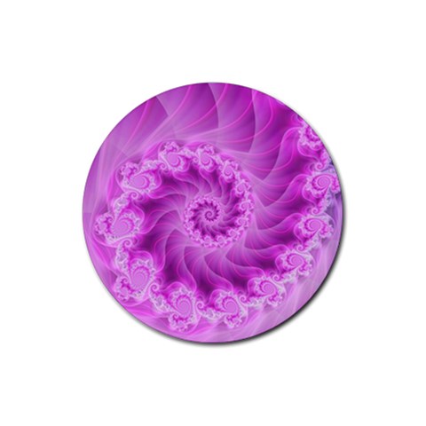 Silky Pink Spiral Fractal  Rubber Coaster (Round) from ArtsNow.com Front