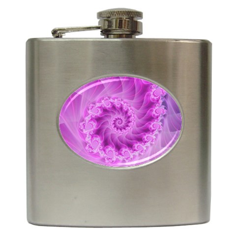 Silky Pink Spiral Fractal  Hip Flask (6 oz) from ArtsNow.com Front