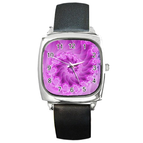 Silky Pink Spiral Fractal  Square Metal Watch from ArtsNow.com Front