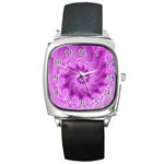 Silky Pink Spiral Fractal  Square Metal Watch