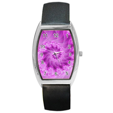 Silky Pink Spiral Fractal  Barrel Style Metal Watch from ArtsNow.com Front