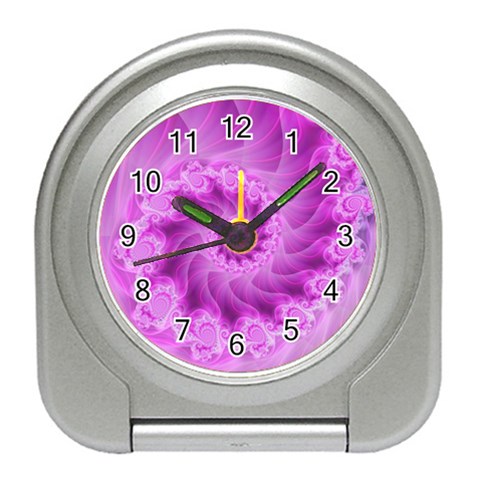 Silky Pink Spiral Fractal  Travel Alarm Clock from ArtsNow.com Front