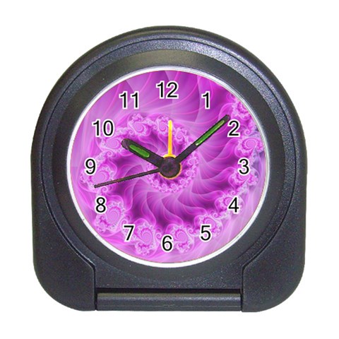 Silky Pink Spiral Fractal  Travel Alarm Clock from ArtsNow.com Front