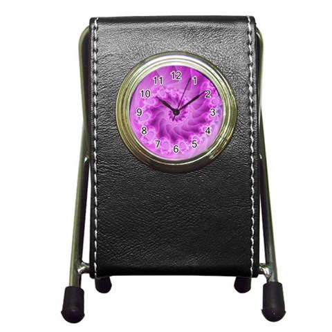 Silky Pink Spiral Fractal  Pen Holder Desk Clock from ArtsNow.com Front