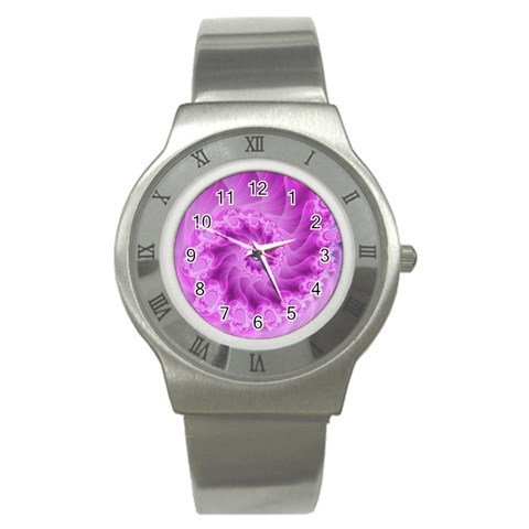 Silky Pink Spiral Fractal  Stainless Steel Watch from ArtsNow.com Front