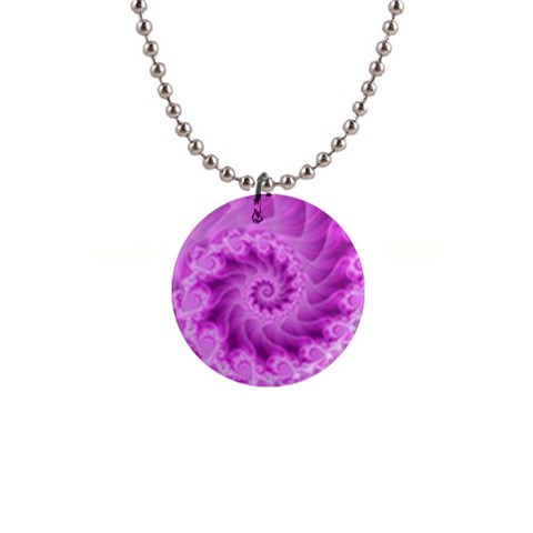 Silky Pink Spiral Fractal  1  Button Necklace from ArtsNow.com Front