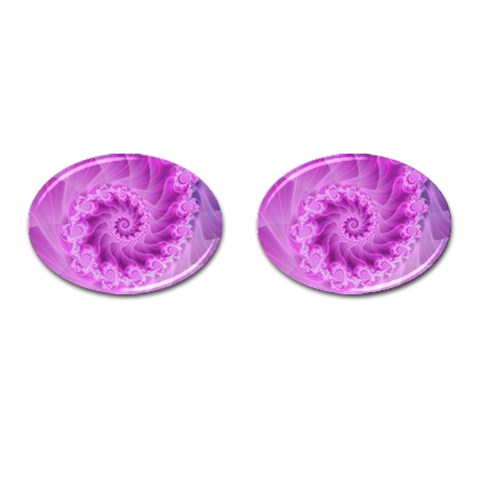 Silky Pink Spiral Fractal  Cufflinks (Oval) from ArtsNow.com Front(Pair)