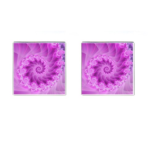 Silky Pink Spiral Fractal  Cufflinks (Square) from ArtsNow.com Front(Pair)