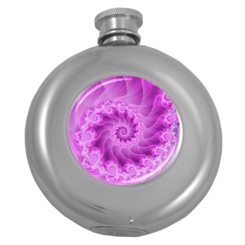 Silky Pink Spiral Fractal  Hip Flask (5 oz) from ArtsNow.com Front