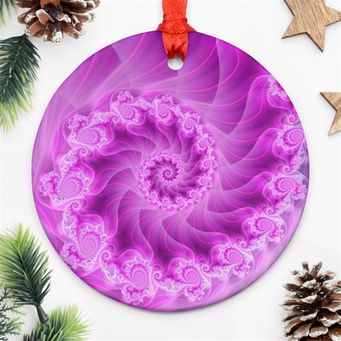 Silky Pink Spiral Fractal  Round Ornament (Two Sides) from ArtsNow.com Back