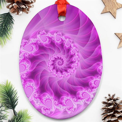 Silky Pink Spiral Fractal  Oval Ornament (Two Sides) from ArtsNow.com Front