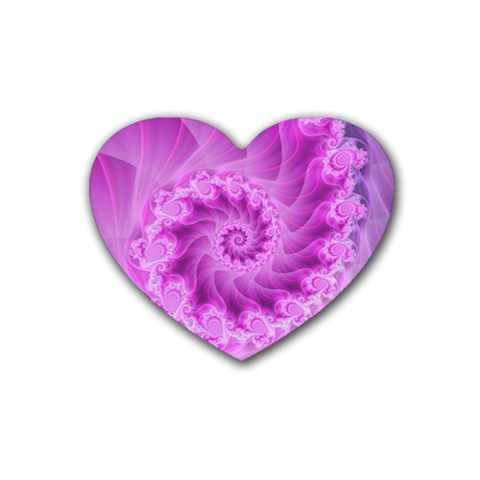 Silky Pink Spiral Fractal  Rubber Coaster (Heart) from ArtsNow.com Front