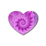 Silky Pink Spiral Fractal  Rubber Coaster (Heart)