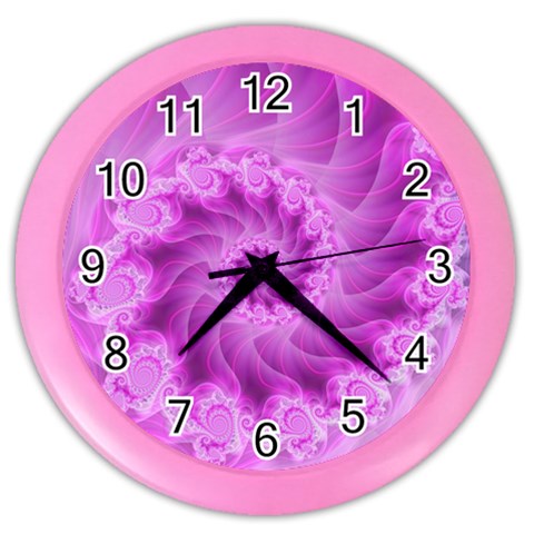 Silky Pink Spiral Fractal  Color Wall Clock from ArtsNow.com Front