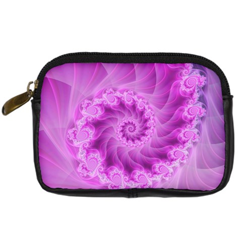 Silky Pink Spiral Fractal  Digital Camera Leather Case from ArtsNow.com Front