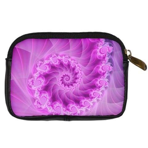 Silky Pink Spiral Fractal  Digital Camera Leather Case from ArtsNow.com Back