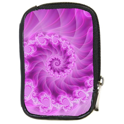 Silky Pink Spiral Fractal  Compact Camera Leather Case from ArtsNow.com Front