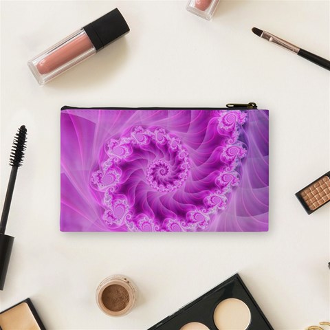 Silky Pink Spiral Fractal  Cosmetic Bag (Small) from ArtsNow.com Back