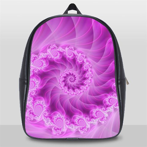 Silky Pink Spiral Fractal  School Bag (Large) from ArtsNow.com Front