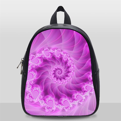 Silky Pink Spiral Fractal  School Bag (Small) from ArtsNow.com Front