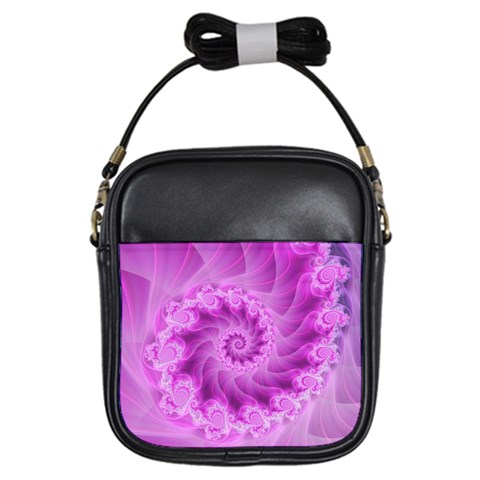 Silky Pink Spiral Fractal  Girls Sling Bag from ArtsNow.com Front