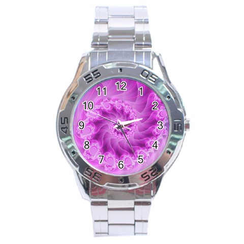 Silky Pink Spiral Fractal  Stainless Steel Analogue Watch from ArtsNow.com Front