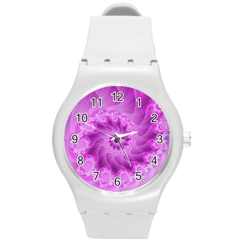 Silky Pink Spiral Fractal  Round Plastic Sport Watch (M) from ArtsNow.com Front