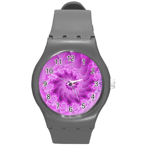 Silky Pink Spiral Fractal  Round Plastic Sport Watch (M) from ArtsNow.com Front