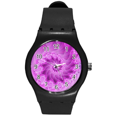 Silky Pink Spiral Fractal  Round Plastic Sport Watch (M) from ArtsNow.com Front