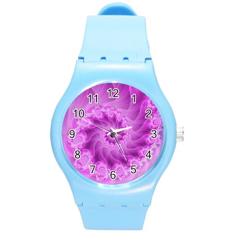 Silky Pink Spiral Fractal  Round Plastic Sport Watch (M) from ArtsNow.com Front