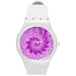 Silky Pink Spiral Fractal  Round Plastic Sport Watch (M)