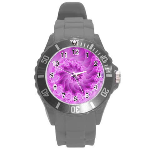 Silky Pink Spiral Fractal  Round Plastic Sport Watch (L) from ArtsNow.com Front