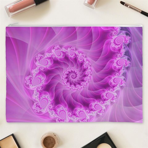 Silky Pink Spiral Fractal  Cosmetic Bag (XXXL) from ArtsNow.com Front