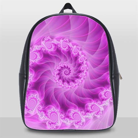 Silky Pink Spiral Fractal  School Bag (XL) from ArtsNow.com Front