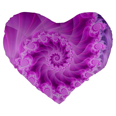 Silky Pink Spiral Fractal  Large 19  Premium Heart Shape Cushion from ArtsNow.com Front