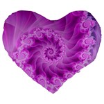 Silky Pink Spiral Fractal  Large 19  Premium Heart Shape Cushion