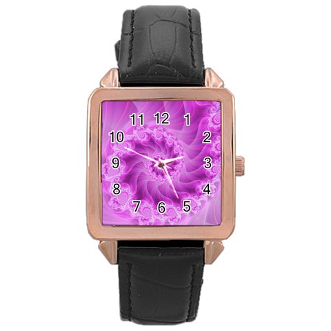 Silky Pink Spiral Fractal  Rose Gold Leather Watch  from ArtsNow.com Front