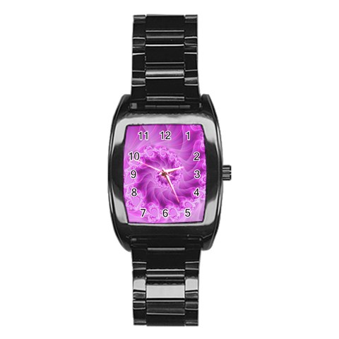 Silky Pink Spiral Fractal  Stainless Steel Barrel Watch from ArtsNow.com Front