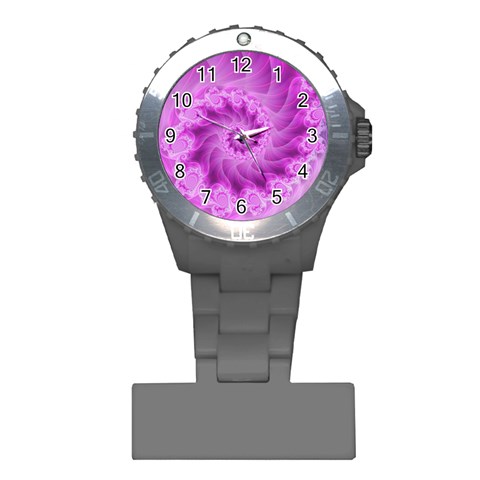 Silky Pink Spiral Fractal  Plastic Nurses Watch from ArtsNow.com Front