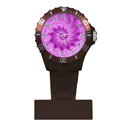 Silky Pink Spiral Fractal  Plastic Nurses Watch from ArtsNow.com Front