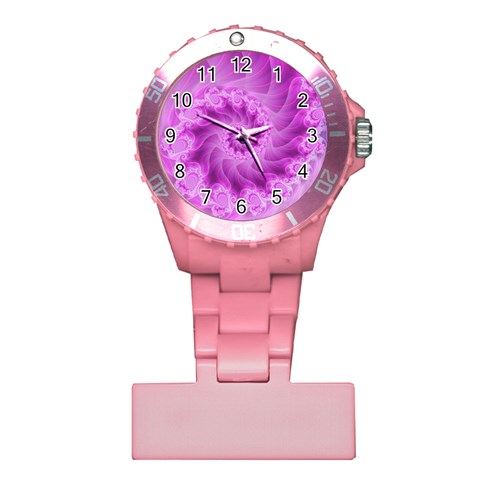 Silky Pink Spiral Fractal  Plastic Nurses Watch from ArtsNow.com Front