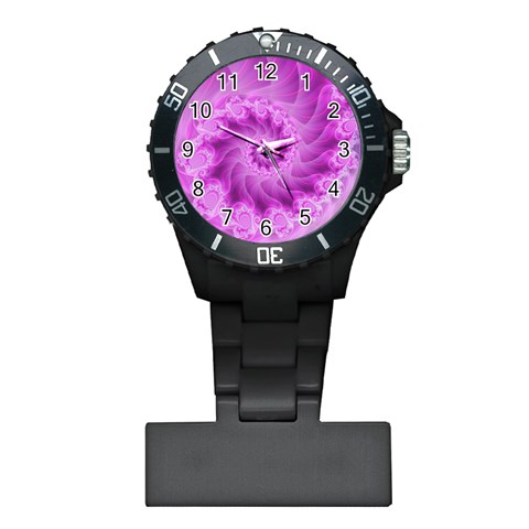 Silky Pink Spiral Fractal  Plastic Nurses Watch from ArtsNow.com Front